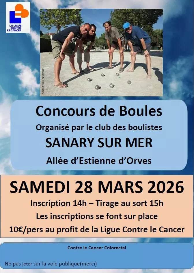 Concours Pétanque Sanary 28 mars 2026