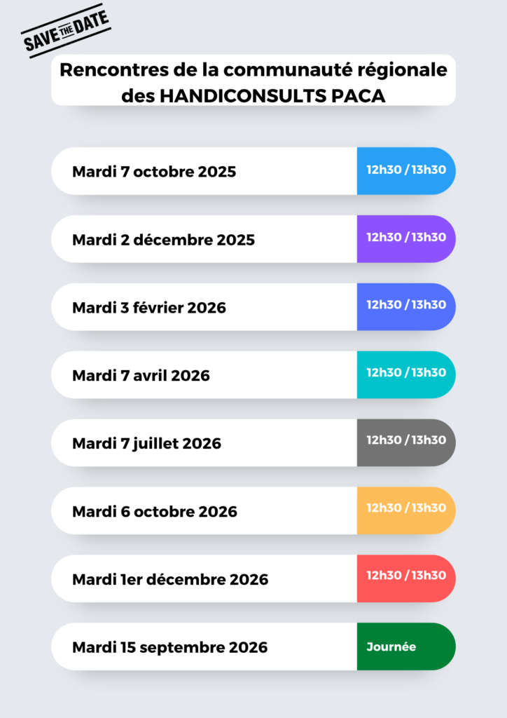 Dates visios bimestrielles Communauté régionale des HANDICONSULTS 2025-2026